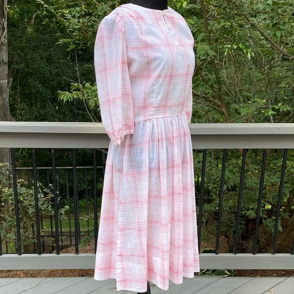 Vintage 60s does 50s Plaid Fit and Flare Cotton Day Dress - Picture 2 of 13
